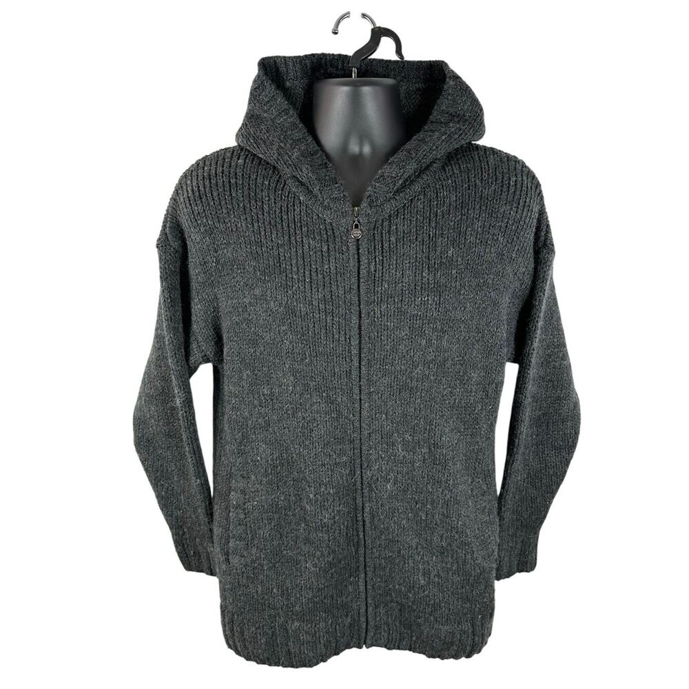 Sweaty Betty Chunky Knit Full Zip Wool Blend Hooded Sweater Dark Grey Sz Medium